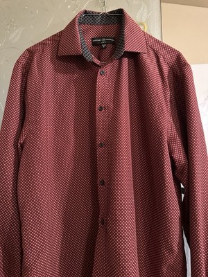 Society of Threads Slim Fit Burgundy Geometric Cotton Dress Shirt M 15-15.5