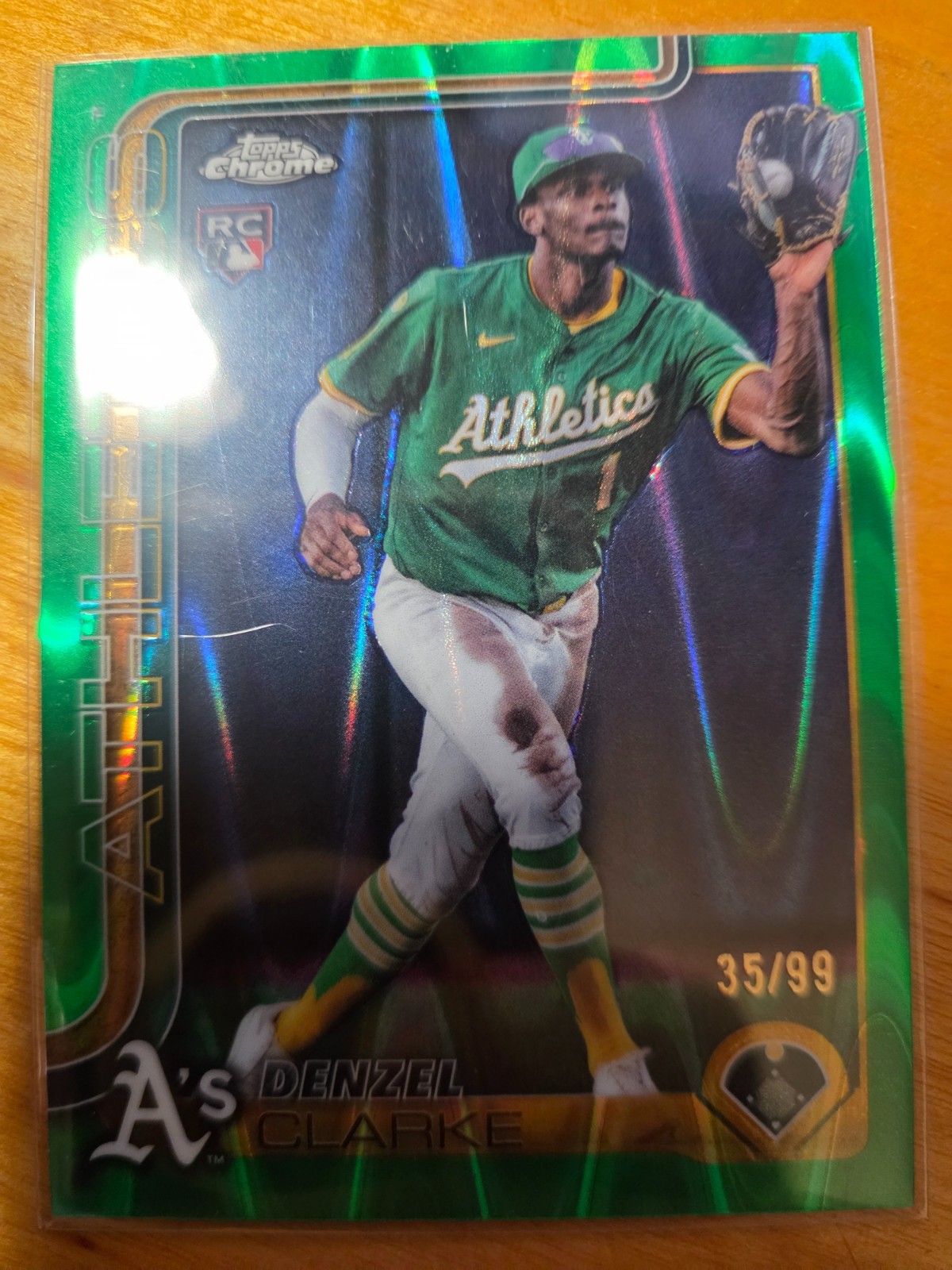2025 Topps Chrome Update Denzel Clarke RC Green Refractor 35/99 Athletics #USC15
