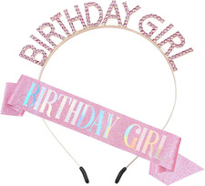 Birthday Girl Sash Crown Set - Sparkling Rhinestone Tiara for Women, Girls Party