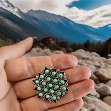 Native American “F. Lonasee” Sterling Silver Turquoise Floral Brooch or Pendant