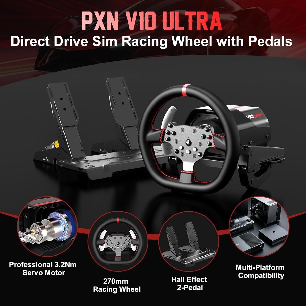 PXN Direct Drive Racing Wheel, V10 Ultra Gaming Steering Wheel for