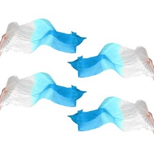 2 Pair Folding Belly Dance Silk Fan Veil 71", White Gradient Lake Blue