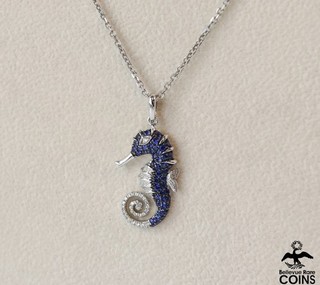 Na Hoku 14k Gold 0.085 CTW Diamond & Sapphire Sea Horse Pendant 17" Necklace
