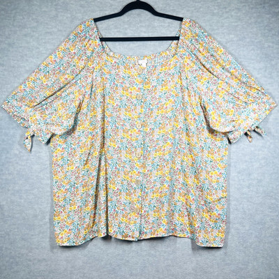 Lauren Conrad Ditzy Darling Puff Sleeve Top Size 3X Floral Button Front EUC