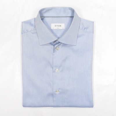 ETON 'Signature Twill' Modern Light Blue Cotton Slim Fit Dress Shirt - 17.5  x 27 | eBay