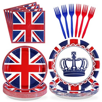 96Pcs British Flag Party Supplies Britain UK Flag Party Plates and Napkins Di...