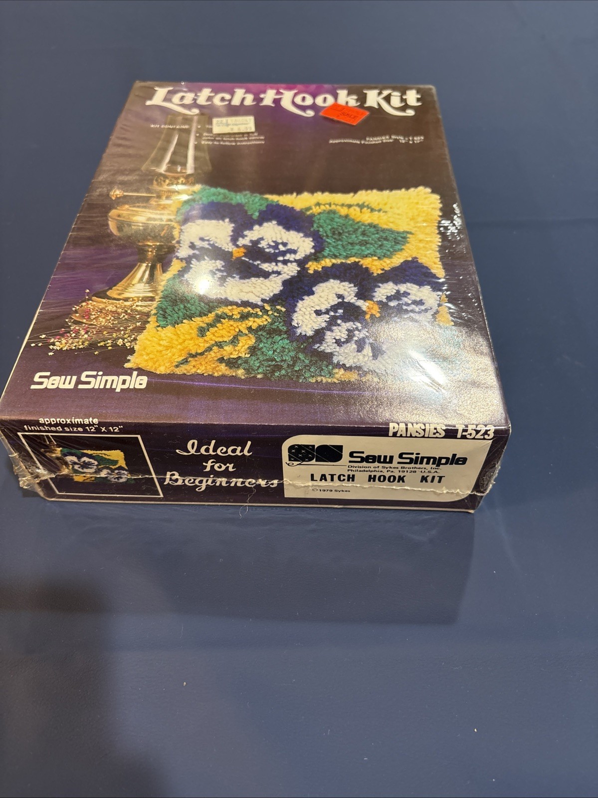 Sew Simple Latch Hook Kit, Pansies, sealed in box, Yellow Purple, 12x12”