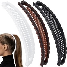 3pcs Banana Hair Clips, Non-Slip Flat Ponytail 3pcs- Brown  Black  White