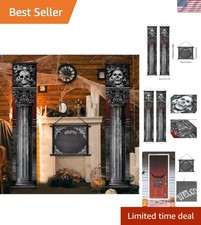 Gothic Halloween Skull Banner Set: 2 Long Pillars  1 Porch Sign for Parties