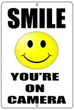 Warning Smile You're On Camera Security Video Surveillance Metal Tin Sign Bus...