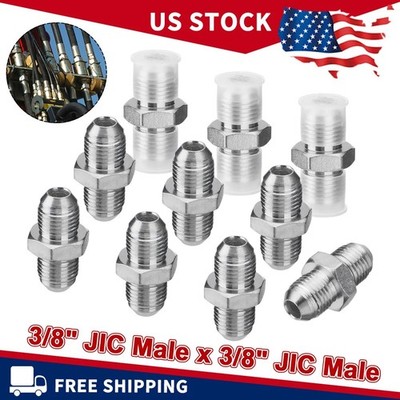 10Pcs Hydraulic Hose Adapter Fittings: 3/8'' JIC Male x 3/8'' JIC Male with Cover