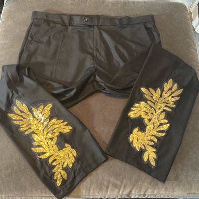 Men's Big & Tall Black Dress Pants with Gold Applique Size 46