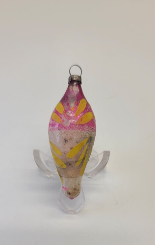 Vintage Christmas Ornament Mercury Blown Glass Teardrop Balloon Mica Pink Yellow - Picture 7 of 11