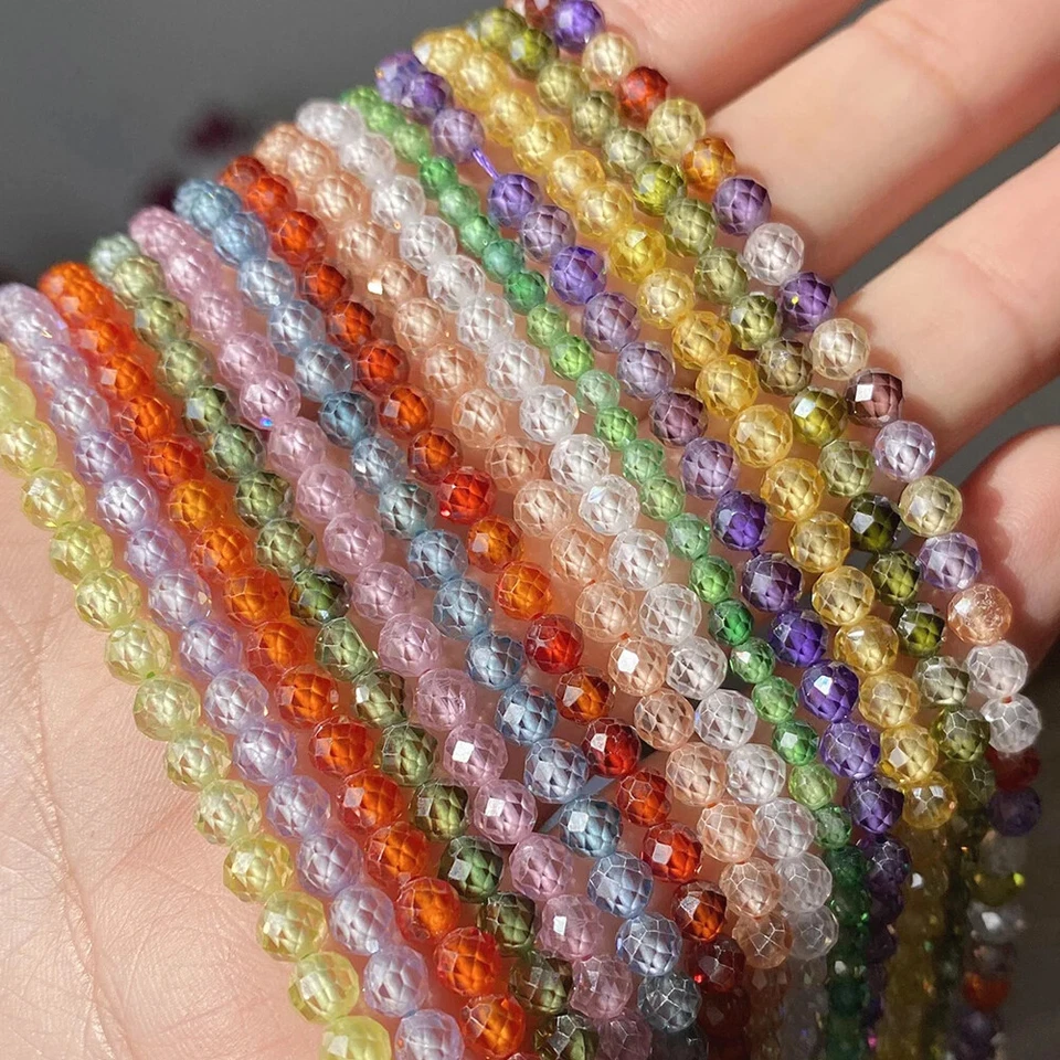 Cuentas sueltas redondas con diamantes de imitación de circonita cúbica multicolor facetadas de 2/3/4 mm Foto 2 de 4