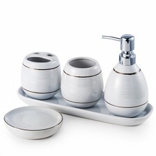 Ceramic 5pcs Bathroom Accessories Set Toothbrush Holder Soap Dispenser Tumbler