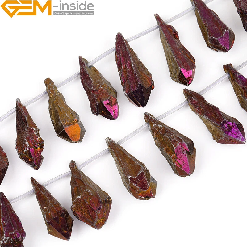 Real Raw Rock Quartz Gemstone Beads Freeform Jewelry Making 15" 6x37-6x44mm Dyed - Image 2 of 4