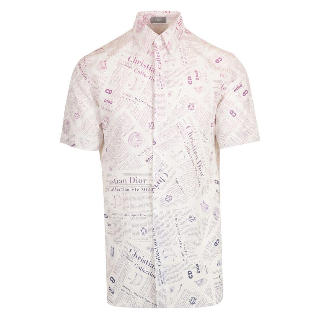 Dior Daniel Arsham Newspaper Silk Logo Short Sleeve Button Up Down