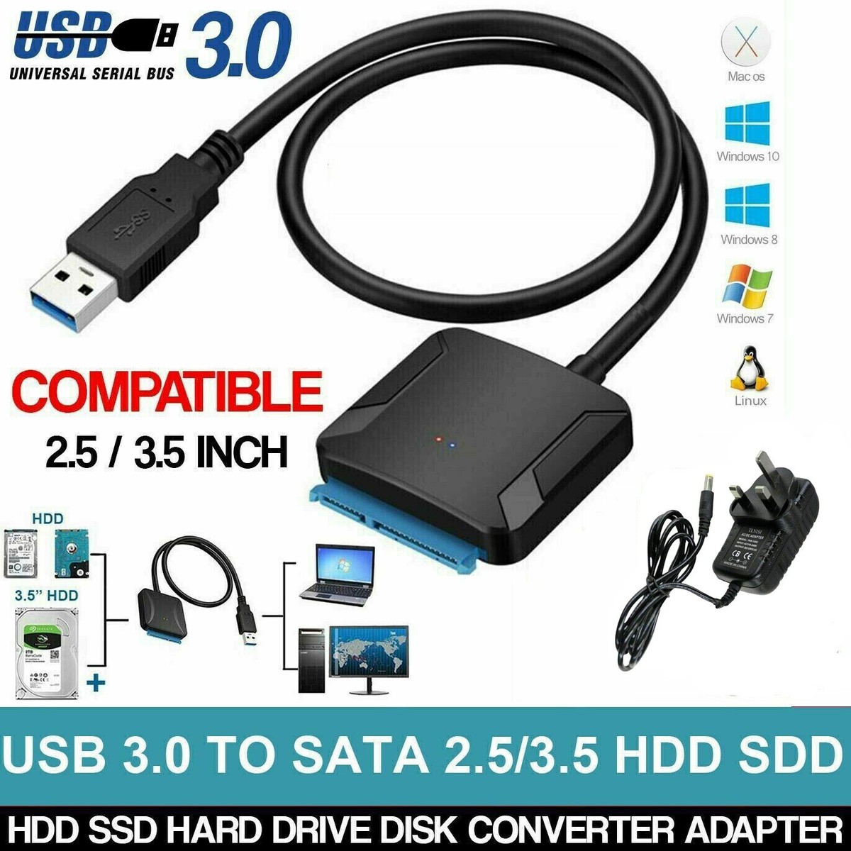Inch Sata To Usb Adapter External Hard Drive Cables SSD Connector