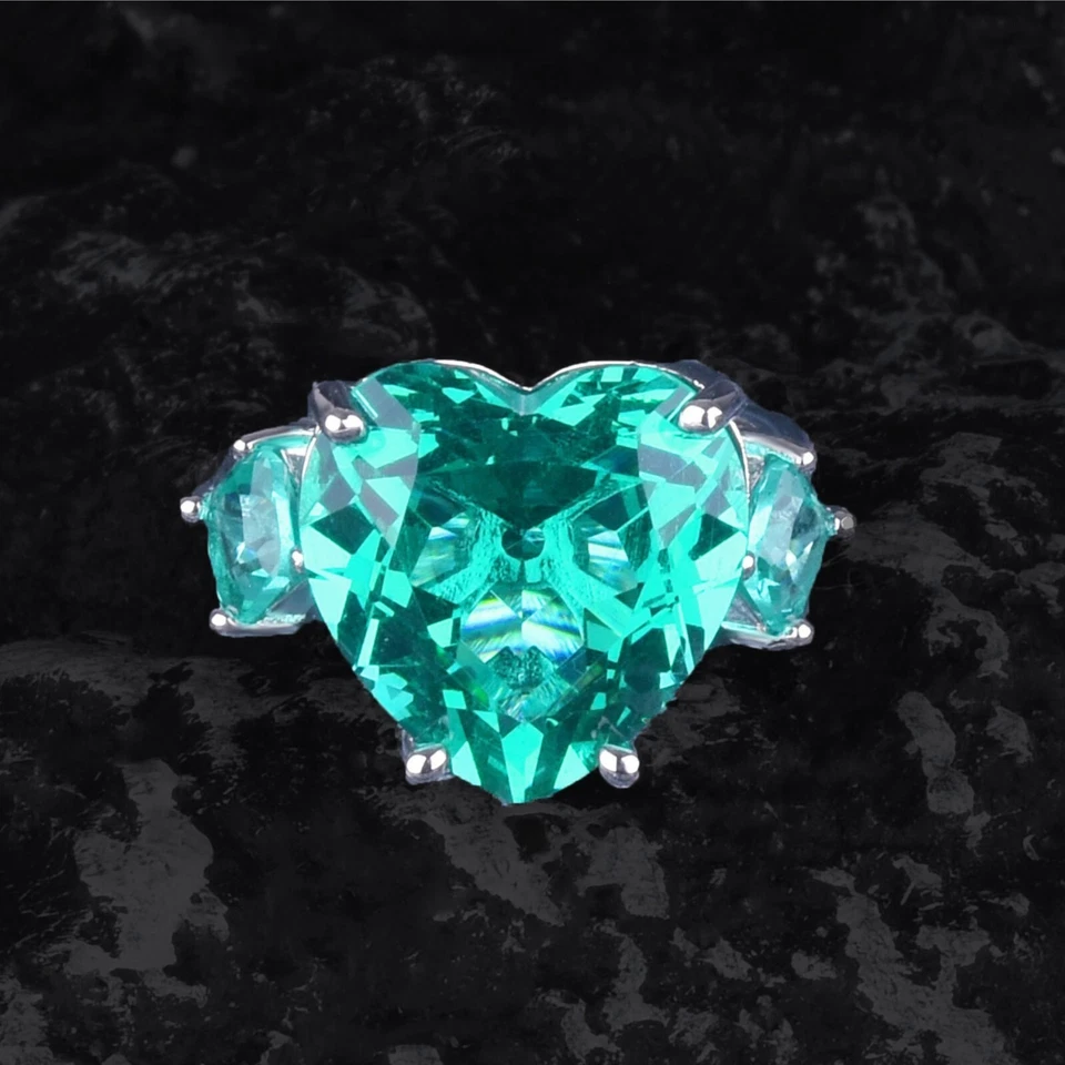 Conjunto de 3 piezas de collar anillo colgante con gemas de citrino verde con dije de corazón grande para mujer Foto 3 de 4