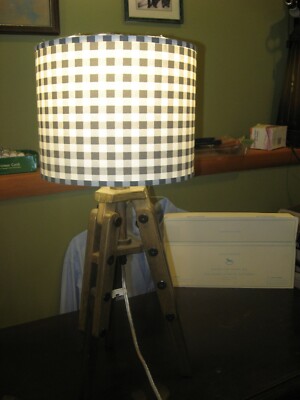 POTTERY BARN KIDS TANNER SURVEYOR LAMP WITH CHECKED Gray /WHITE SHADE THIS IS GO