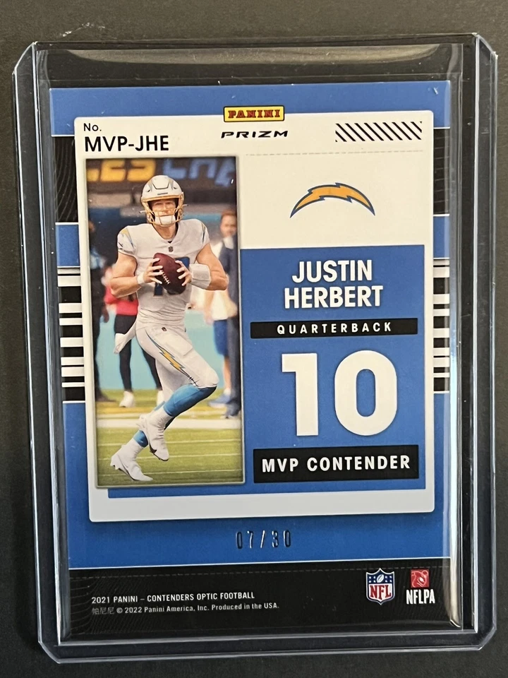 2021 Contenders Optic Chargers Justin Herbert MVP-JHE - SP Green Pulsar #d 07/30 - Image 2 of 2