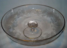 Antique Thin Glass Hand Etched Flower Design Gold Stem Footed Cake Plate Compote
