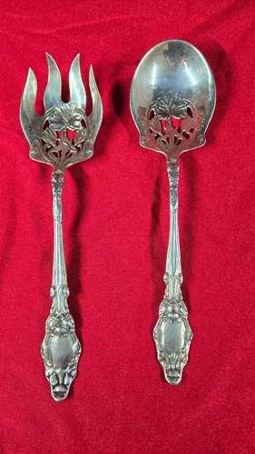 Fantastic Sterling Silver Serving set, Salad Spoon and Fork, Possibly Virginiana