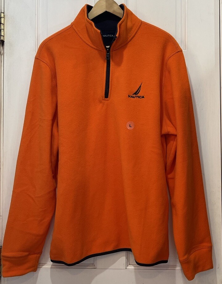 Nautica Nautex Pier Orange 1/4 Zip Polyester Fleece Size Large