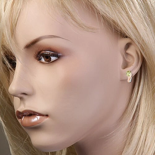 Rose Gold Rotgold 585 Kinder Ohrringe mit Peridot und Zirkonia Neu Glänzend - Bild 2 von 2