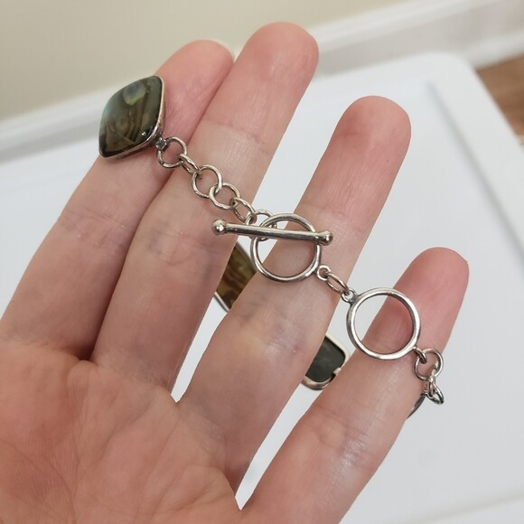 Abalone Shell Bracelet Toggle Closure Silver Metal - image 3