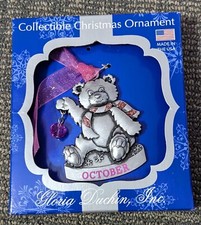 October Birthstone Bear Christmas Ornament Crystal Birthday Gloria Duchin NEW