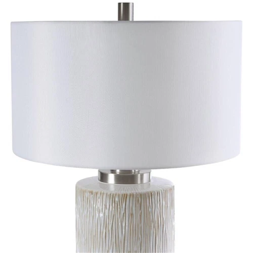 Uttermost Georgios Iron Ceramic and Linen Cylinder Table Lamp in Aged White - Picture 5 of 11