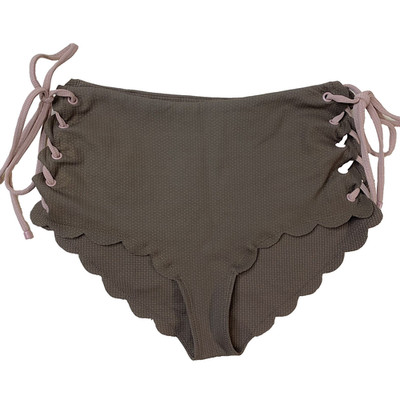 Marysia Beige Metallic High-Waisted Scalloped Swim Palm Springs Tie Bottom Sz S