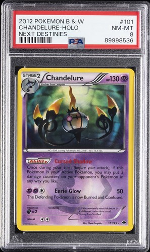 2012 POKEMON BLACK & WHITE NEXT DESTINIES #101 CHANDELURE-HOLO PSA 8