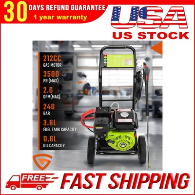 #ad BEST Gas Pressure Washer 212CC 3500 PSI 2.6 GPM w 5 Nozzle Set for Cars Fences $265.99