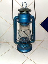 Dietz-Hurricane Blue Oil Lantern w/ Glass Globe, Metal & Glass Construction