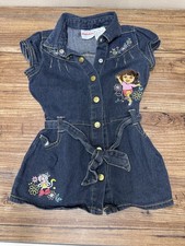 Vintage Nick Jr. Dora the Explorer Denim Overall Dress Girls 3T Embroidered