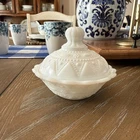 Vintage Kemple Milk Glass Lace and Dewdrop Covered Dish