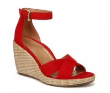 Vionic Marina Wedge Sandals Women Size 9 Red Suede Platform Ankle Strap Coastal