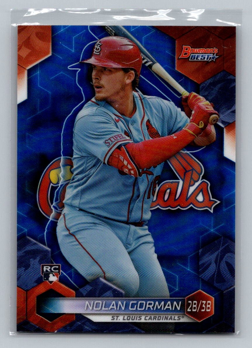 2023 Bowman's Best #29 Nolan Gorman Blue Refractors #/150 RC