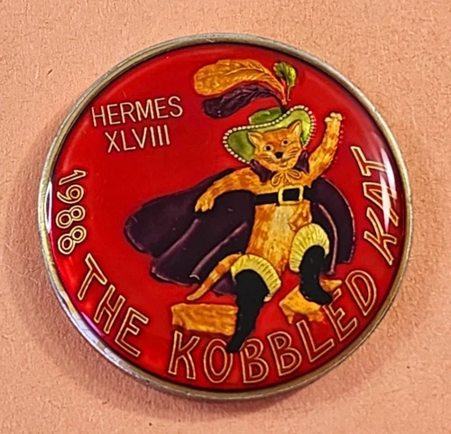 1988 Hermes XLVlll Coin of Olympus Kobbled Kat Enameled  1 oz .999  Silver Round