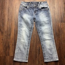 Miss Me Mid Rise Easy Crop Jeans Distressed Light Wash Angel Wings Size 26