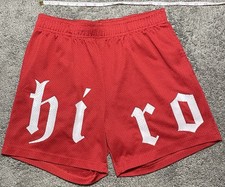 hiro Men's Red Mesh Polyester Basketball Shorts Drawstring Pockets Logo Size S