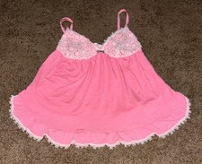 Woman's Size Medium Victoria's Secret Babydoll Nighty Hot Pink W/ White Flowers