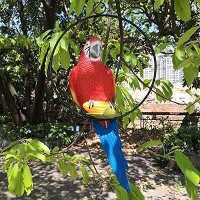 Tropical Parrot Statue Sculpture Tropical Hanging Parrot On Ring Lawn Decor f