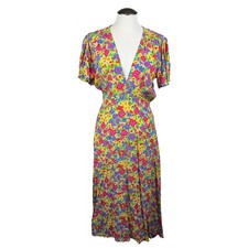 Faithfull the Brand Women's Floral Maxi Dress V Neck Short Sleeve Tie Waist 8