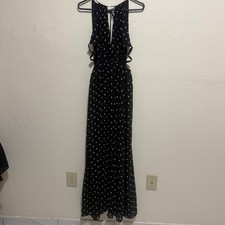 Fashion Nova Polka Dot Maxi Dress Black White Halter Cut Out Open Back Large