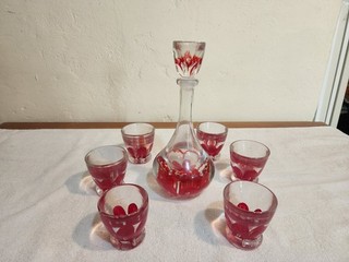 Vintage Joe Zimmerman Decanter and Glasses Art Glass Signed and Dated 1982