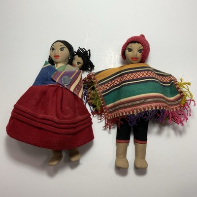 Set Of Hand Woven Peruvian Cloth Dolls 9  & 8  100% Natural Fiber