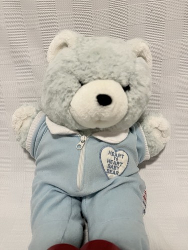 Vintage Chosun Heart To Heart Baby Bear Blue Stuffed Plush w/ Working Heart 1985 - Picture 2 of 6
